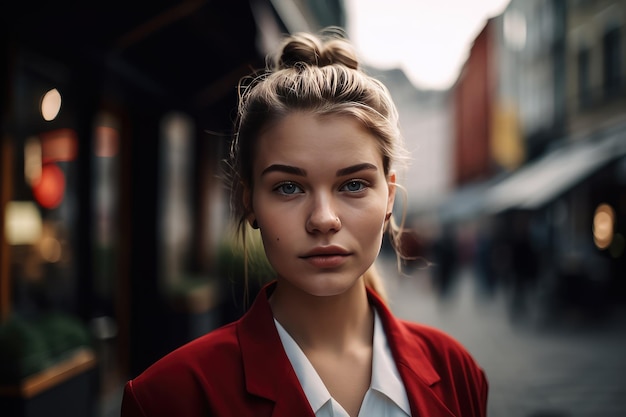 A beautiful young businesswoman portrait outdoor and woman looking at camera