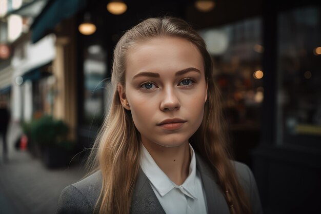 A beautiful young businesswoman portrait outdoor and woman looking at camera