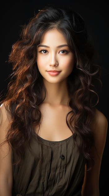 Beautiful young caucasian asian woman smile with clean fresh skin face natural makeup cosmetology