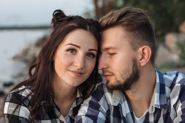 Beautiful young couple in love outdoors