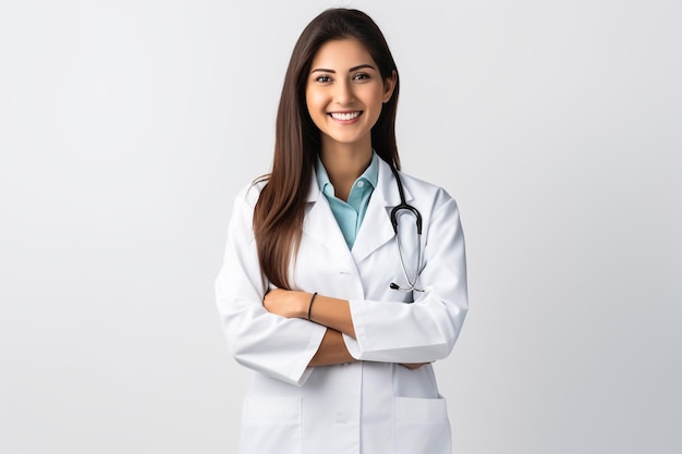 Beautiful young doctor on blue background