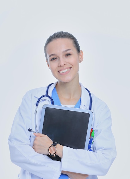 Beautiful young female with tablet computer Woman doctors