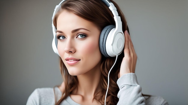 Beautiful young female woman wearing headphones