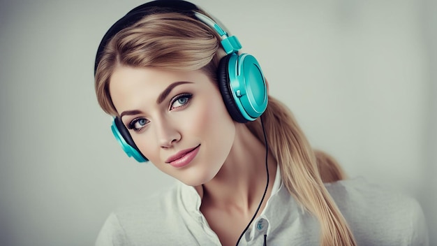 Beautiful young female woman wearing headphones