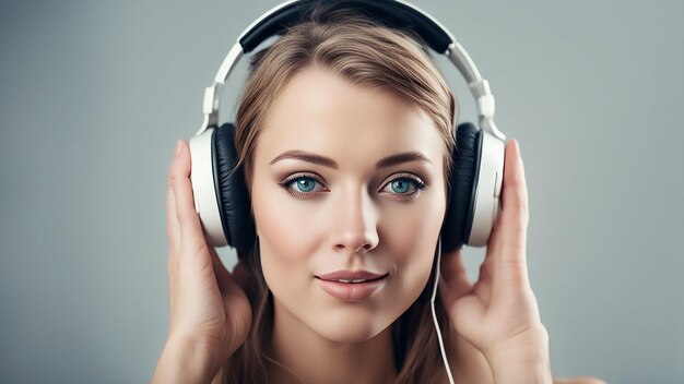 Beautiful young female woman wearing headphones