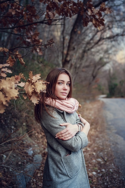 Beautiful Young Girl. Trip to the forest, to the mountains.