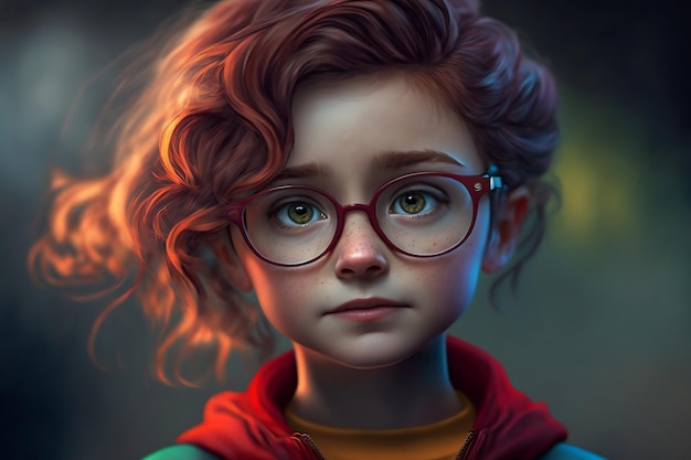 beautiful young girl with brown hazel eyes wearing glasses created using generative ai