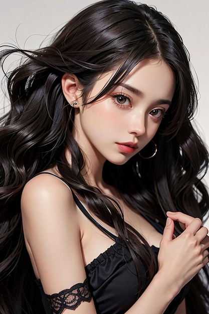 Beautiful young girl with long black hair HD photography wallpaper background