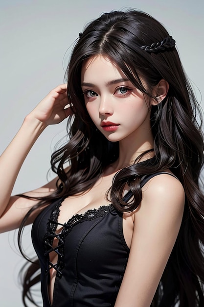 Beautiful young girl with long black hair HD photography wallpaper background