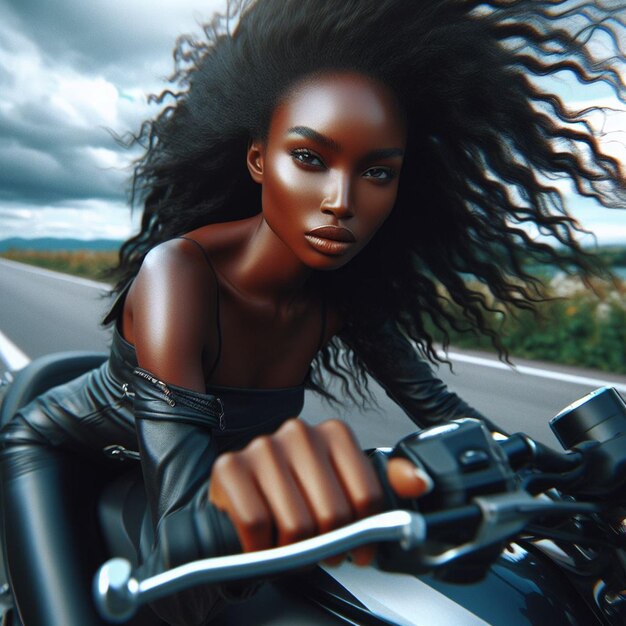 a beautiful young lady riding a sleek motorbike