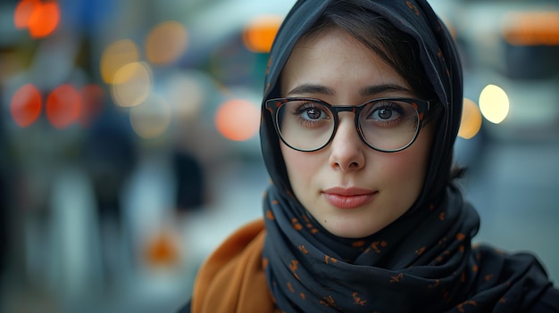 Beautiful young Muslim woman wearing glasses and hijab