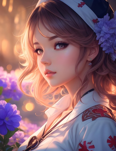 beautiful young nurse in spring ai generative