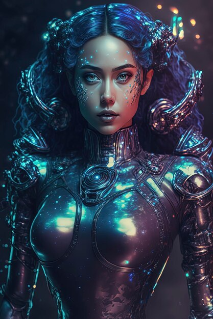 Beautiful young supermodel Goddess mermaid cyborg with intricate futuristic portrait AIGenerated