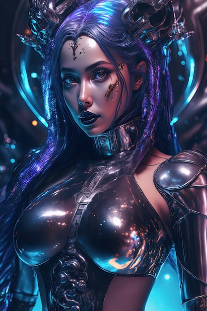 Beautiful young supermodel Goddess mermaid cyborg with intricate futuristic portrait AIGenerated