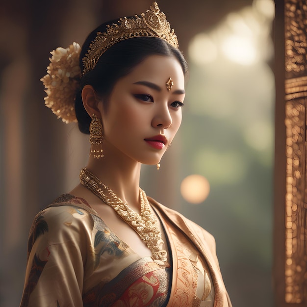 a beautiful young Thai woman in a traditional dress