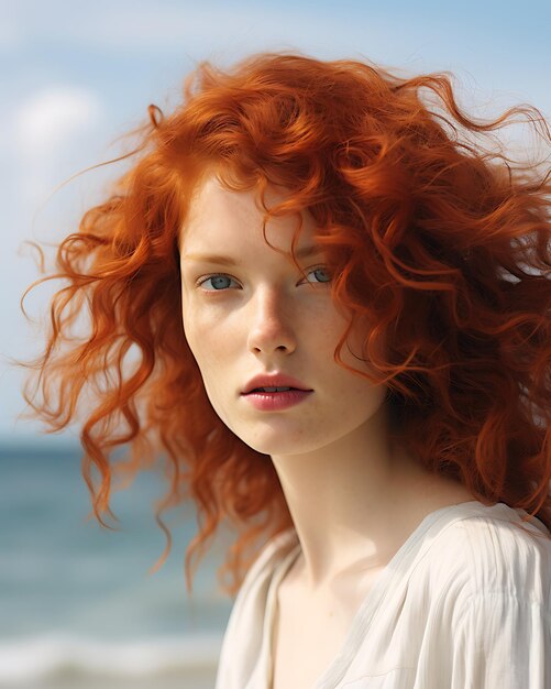 Beautiful young woman at beach looking at camera