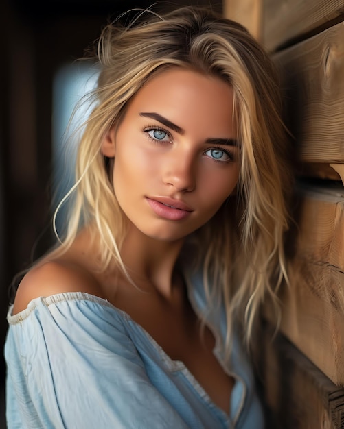 Beautiful young woman at beach looking at camera