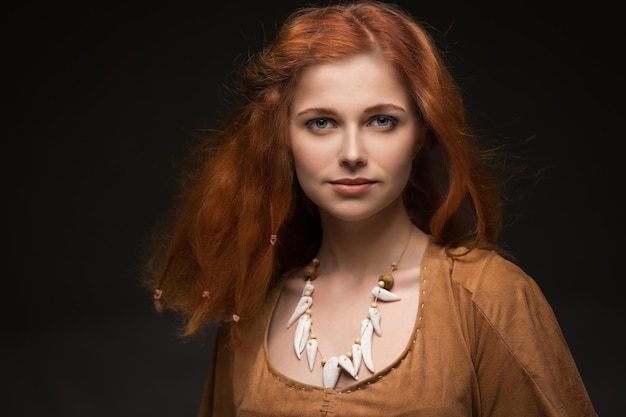 Beautiful young woman dressed as Amazons