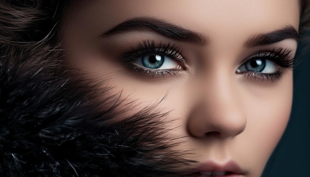 Beautiful young woman exudes elegance and sensuality in winter glamour generated by AI