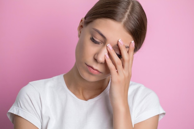 Beautiful Young Woman Feeling Strong Head Pain