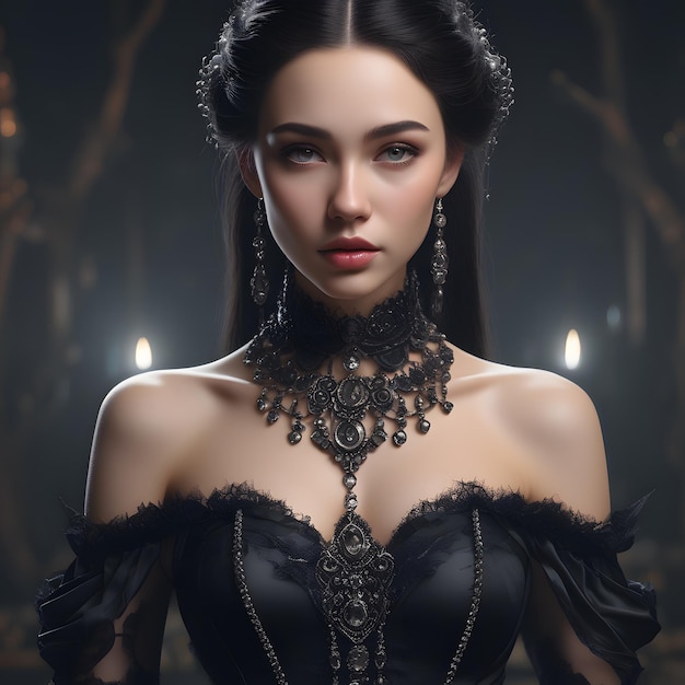 a beautiful young woman in a gothic black dress