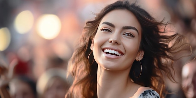 Beautiful young woman having fun at music festival