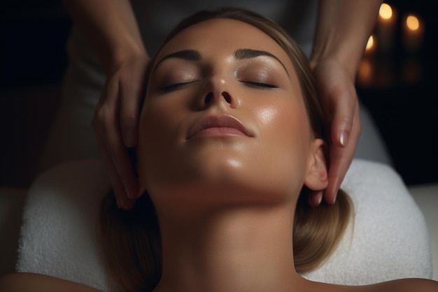 Beautiful young woman having a massage in a spa salon