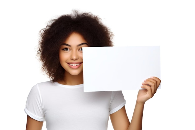 A beautiful young woman holding up a blank sign generative ai image