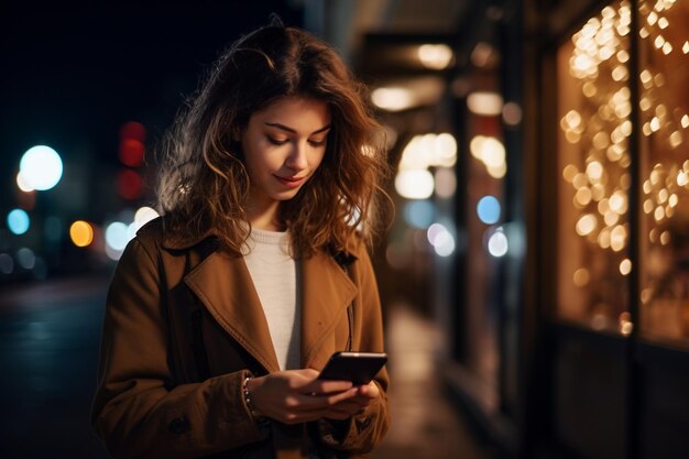 Beautiful young woman looking at cell phone