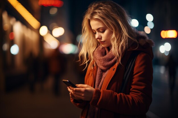 Beautiful young woman looking at cell phone