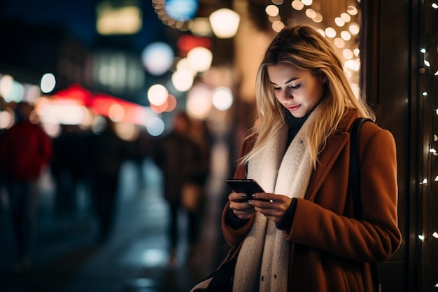 Beautiful young woman looking at cell phone