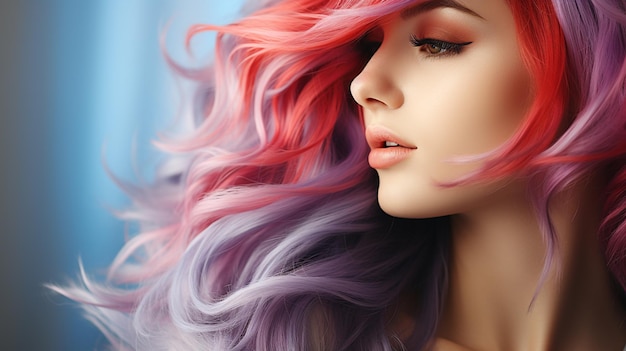 beautiful young woman in pink wig and colorful hair