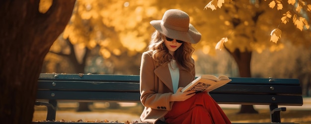 Beautiful young woman reading book in green park copy space for text Relaxation with read book concept copy space for text