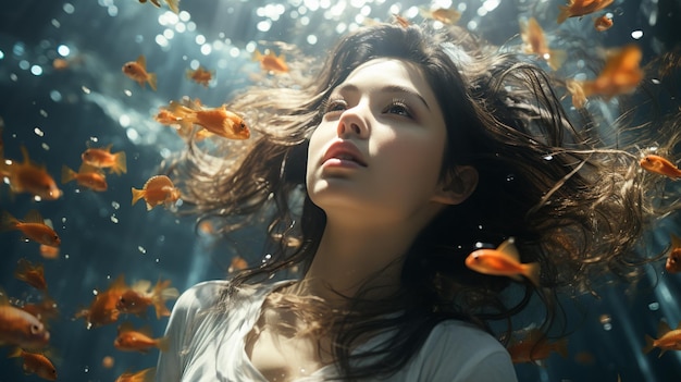 beautiful young woman in red dress with butterfly in the garden