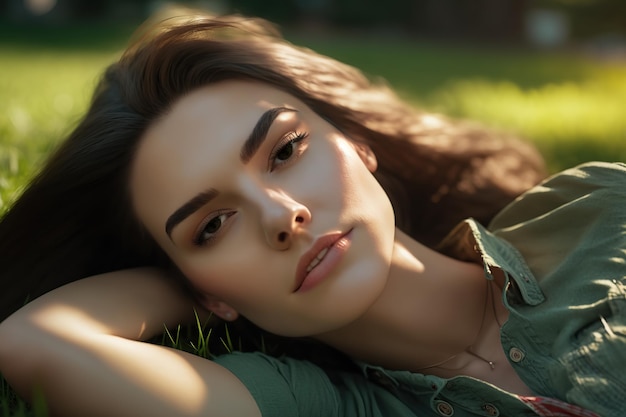 Beautiful Young Woman resting in the park Generative AI illustration