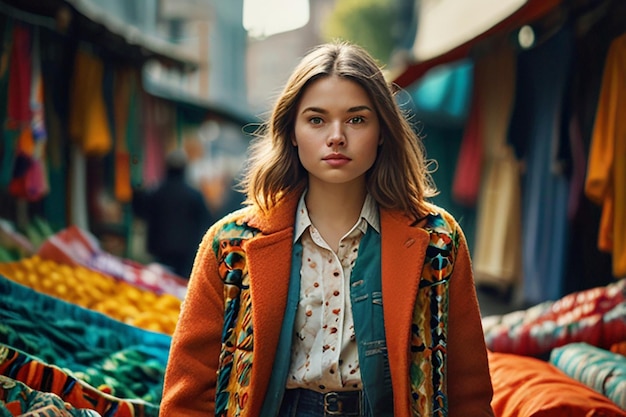 Beautiful young woman in retro coat