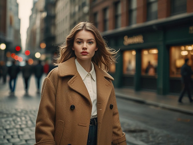 Beautiful young woman in retro coat