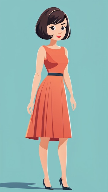 Photo beautiful young woman in a short red dress vector illustration