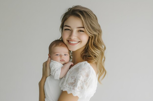 Photo a beautiful young woman smiling and holding her baby 1725351571 2