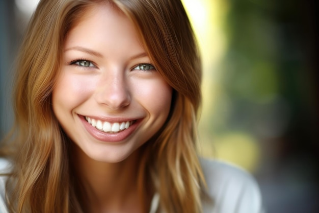 A beautiful young woman smiling into the camera created with generative ai