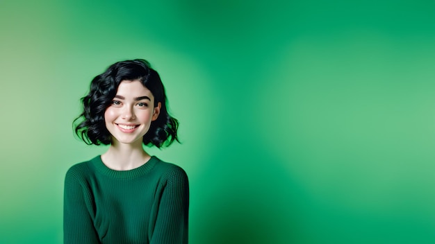 Beautiful young woman smiling isolated on studio background Copyspace area