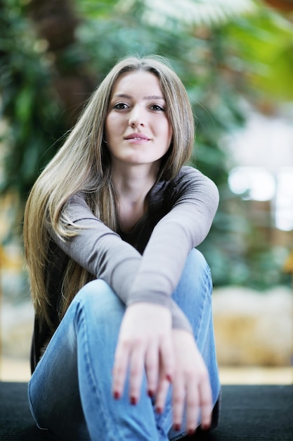 beautiful young woman student portrait while relax on coffee break