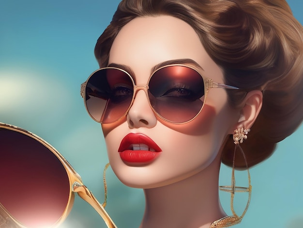 A beautiful young woman in sunglasses exudes elegance and glamor