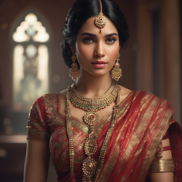 a beautiful young woman in a traditional Indian sari