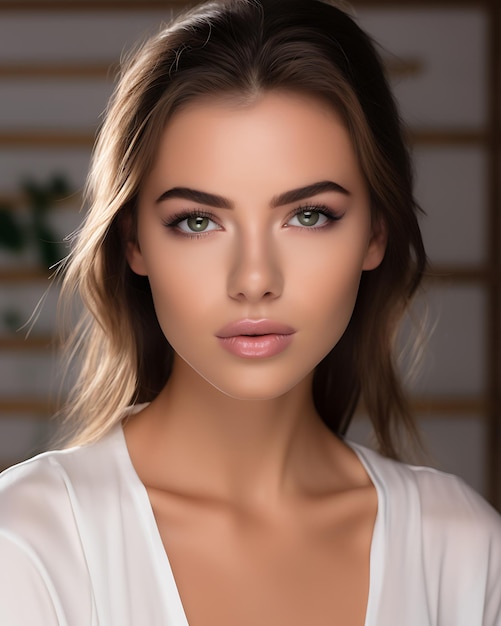 Beautiful young woman using a face care product