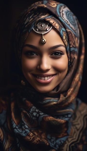 A beautiful young woman wearing a headscarf generative ai image