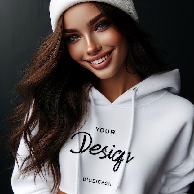 Beautiful Young Woman wears Hoodie mock