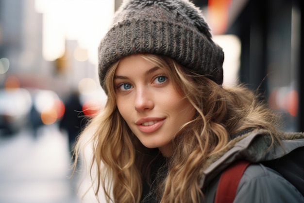 a beautiful young woman in a winter hat