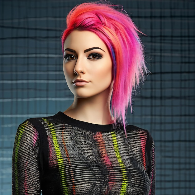 Beautiful young woman with bright pink hair