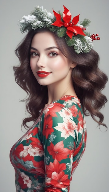 Beautiful young woman with christmas wreath on her head